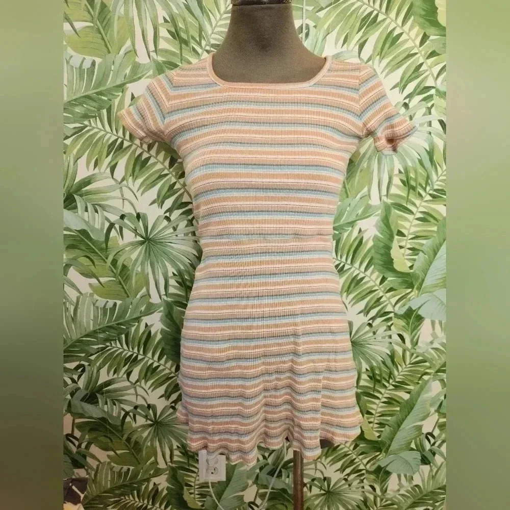 Girls Art Class Orange Blue Pink Striped Emo Flaire Dress